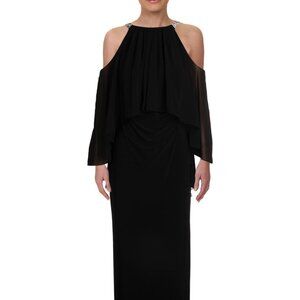 LAUREN RALPH LAUREN Womens Beaded Cold Shoulder Gown